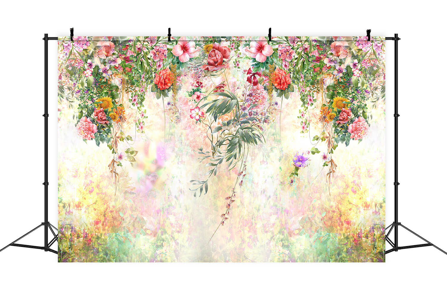 Hand Painted Elegant Warm Red Flower Vine Draped Backdrop M1-80