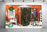 Christmas Tree Door Wreath Snow Backdrop UK M10-01