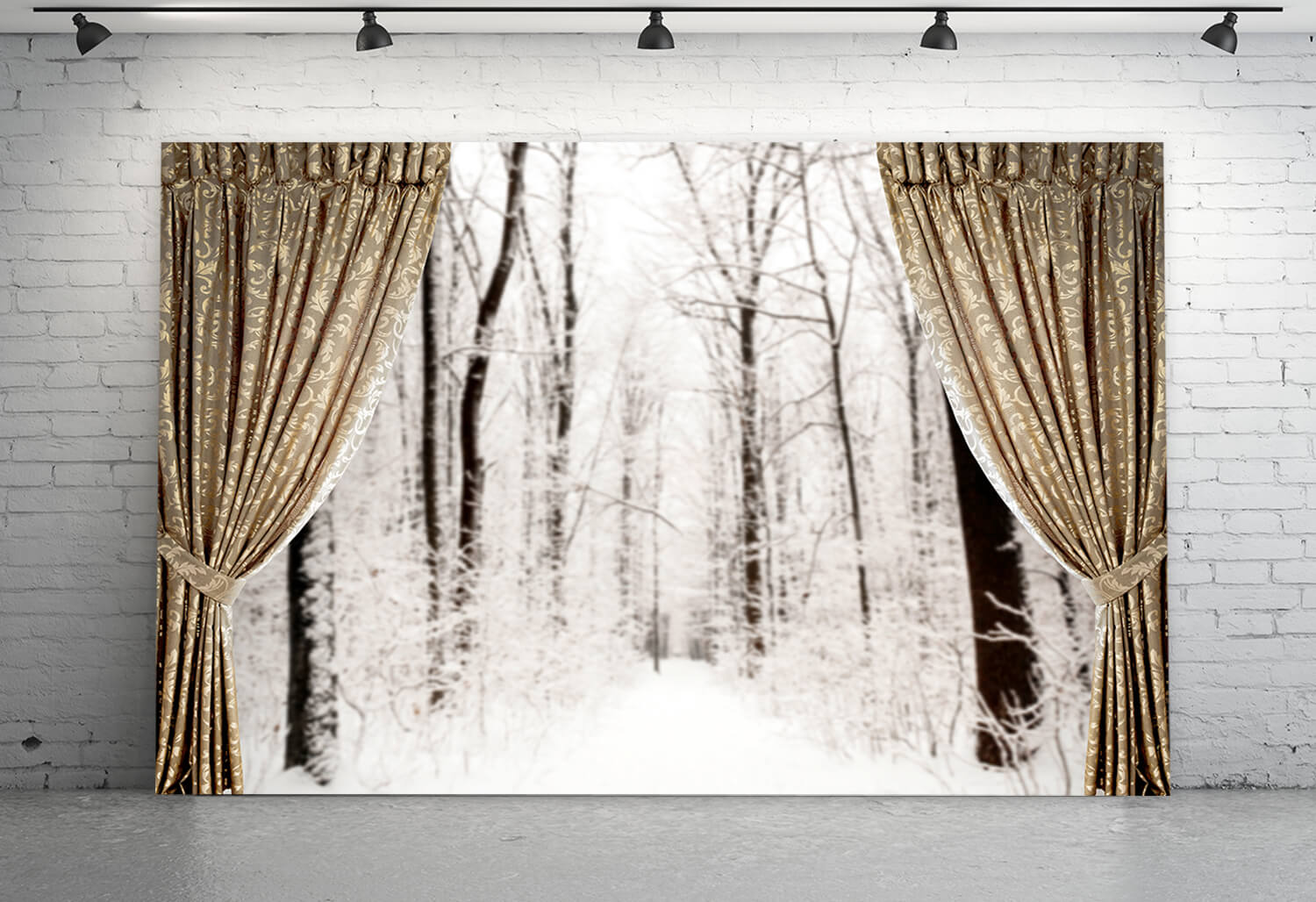 Winter Snow Window View Curtain Backdrop UK M10-03