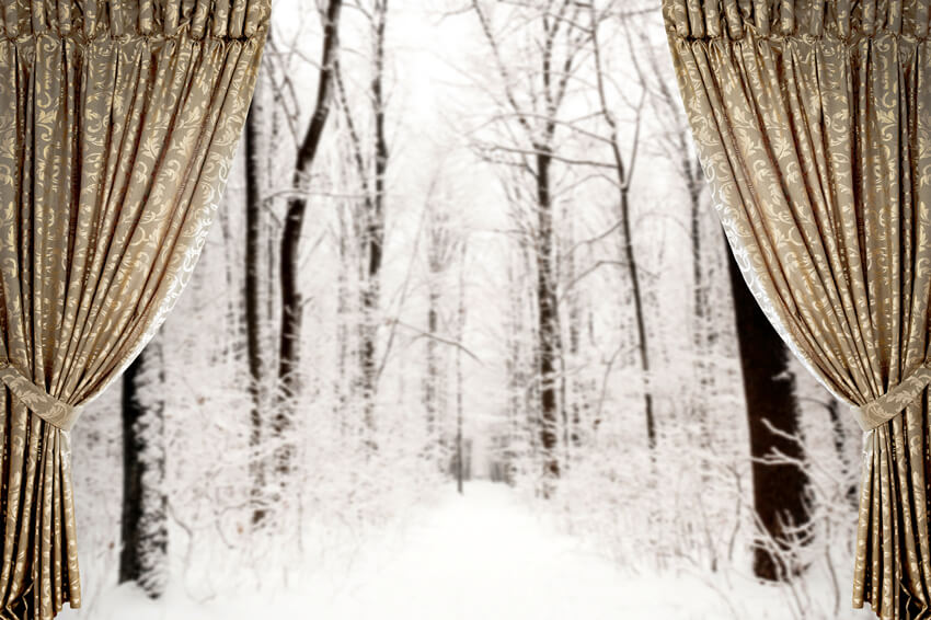 Winter Snow Window View Curtain Backdrop UK M10-03