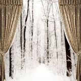 Winter Snow Window View Curtain Backdrop UK M10-03