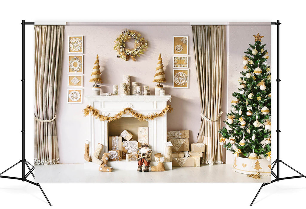 Christmas Tree Gifts Fireplace Garland Backdrop UK M10-04