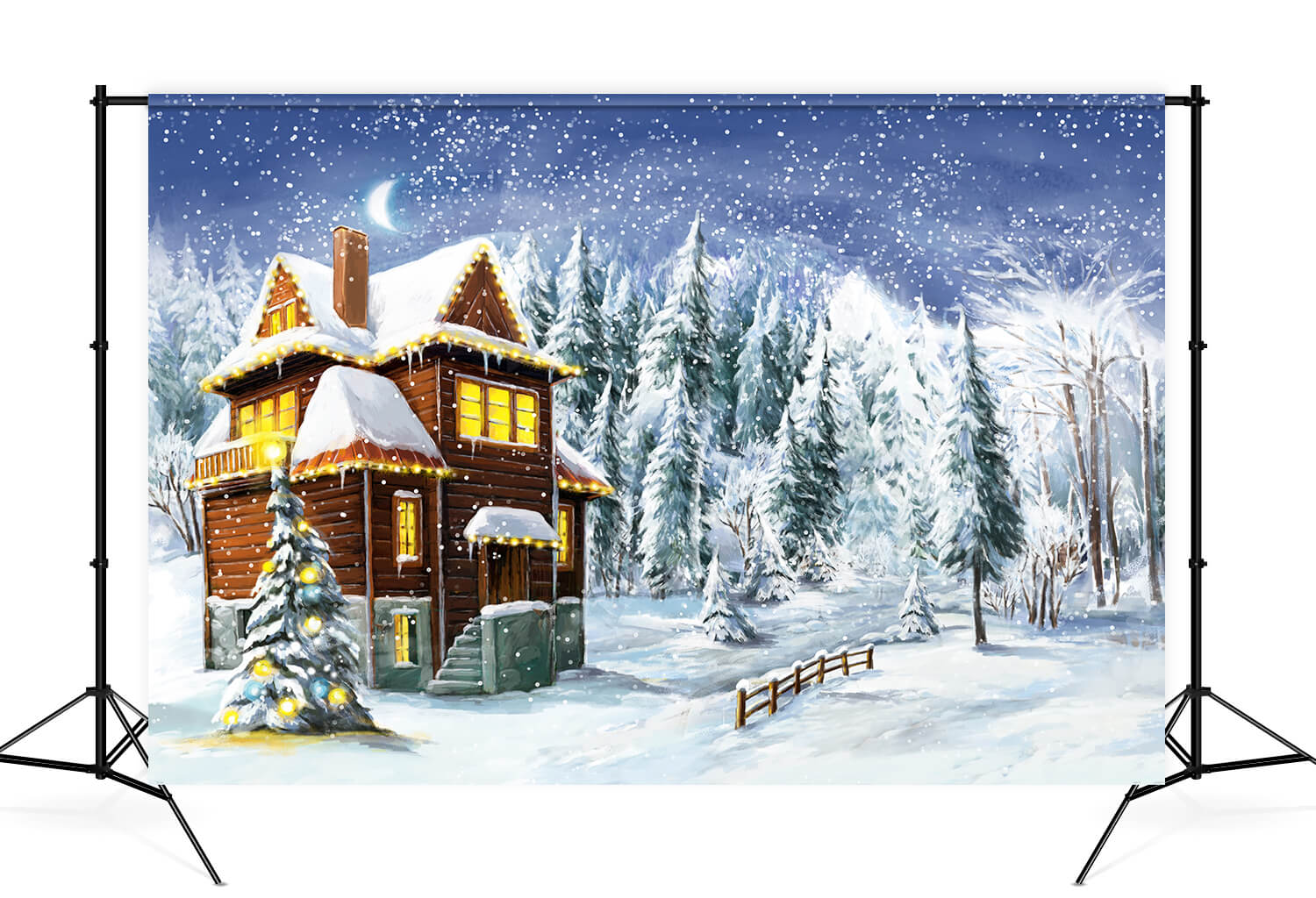 Winter Snowy Village Christmas Tree Backdrop UK M10-07