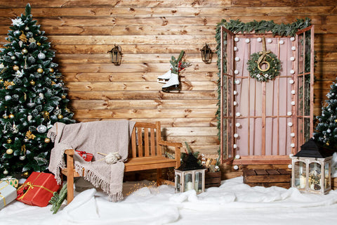 Christmas Tree Garland Door House Backdrop UK M10-09