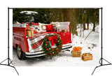 Red Christmas Truck Snowy Forest Backdrop UK M10-10