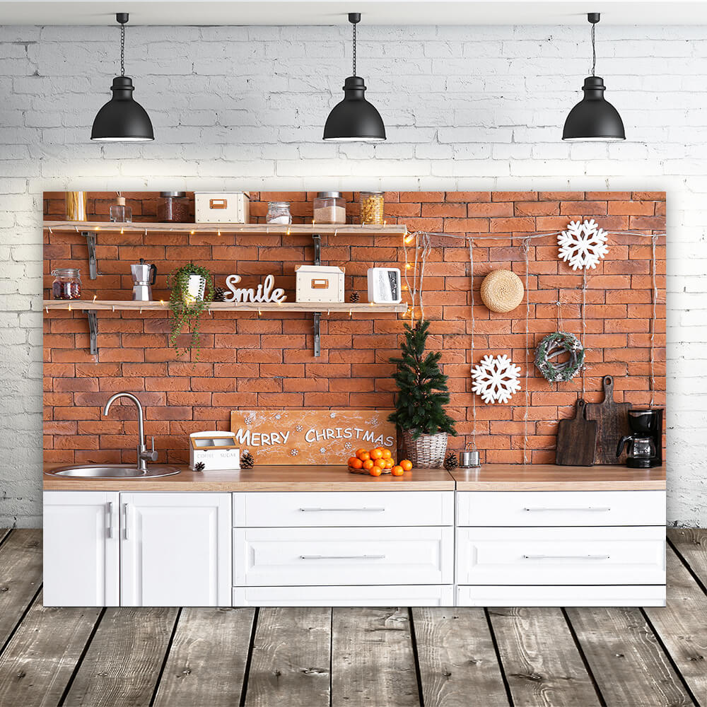 Christmas Brick Wall Kitchen Photography Backdrop UK M10-11