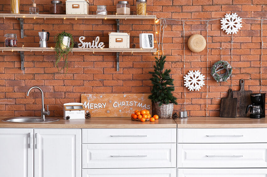 Christmas Brick Wall Kitchen Photography Backdrop UK M10-11