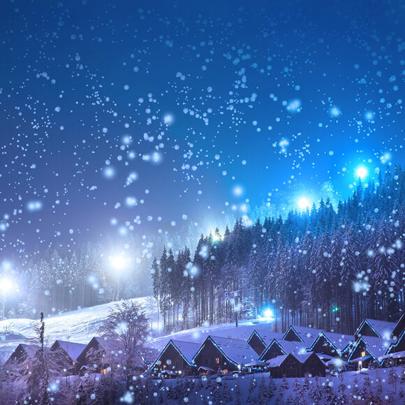 Winter Snow Village Forest Night View Backdrop UK M10-14