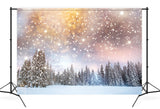 Snow Winter Fir Trees Twinkling Stars Backdrop UK M10-15