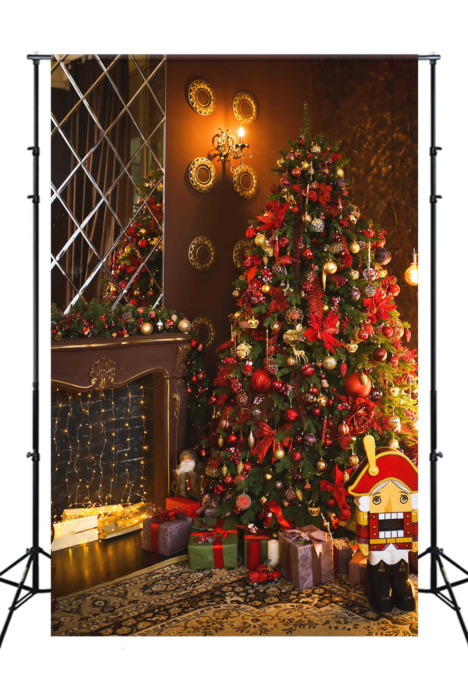 Christmas Tree Warm Fireplace Photography Backdrop UK M10-17