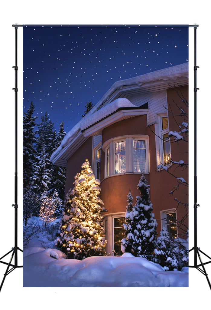 Christmas Evening Winter Snowy House Backdrop UK M10-18