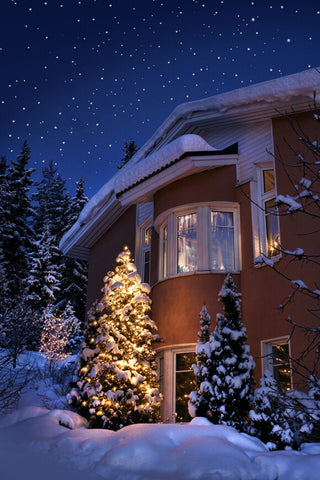 Christmas Evening Winter Snowy House Backdrop UK M10-18