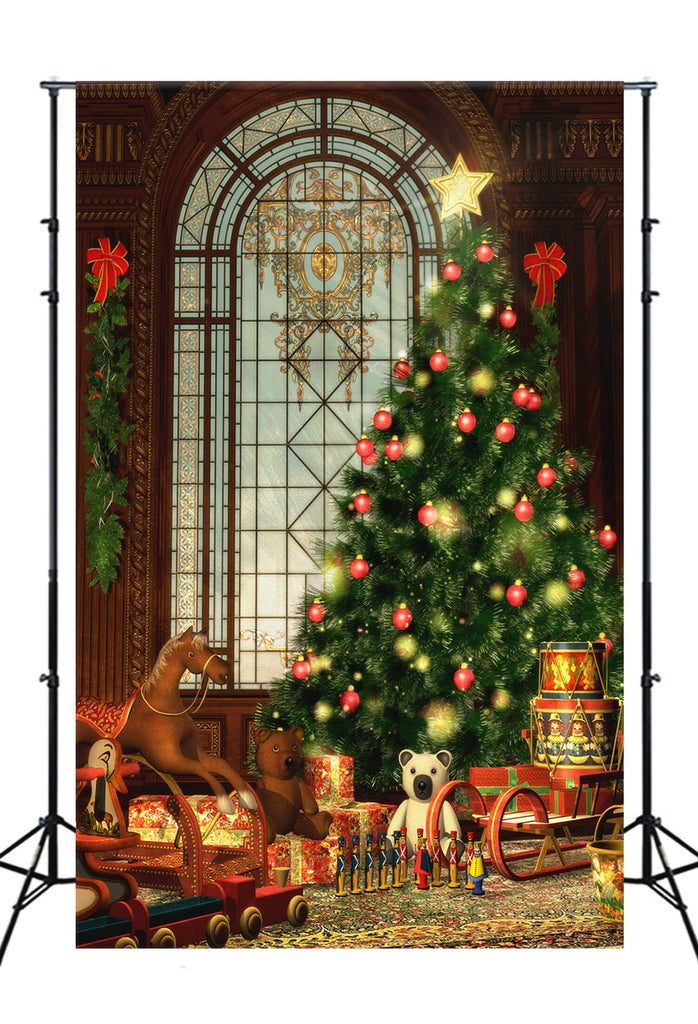 Decorated Christmas Tree Presents Toys Backdrop UK M10-20