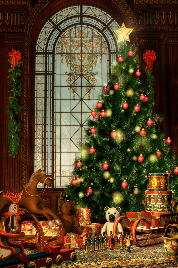 Decorated Christmas Tree Presents Toys Backdrop UK M10-20
