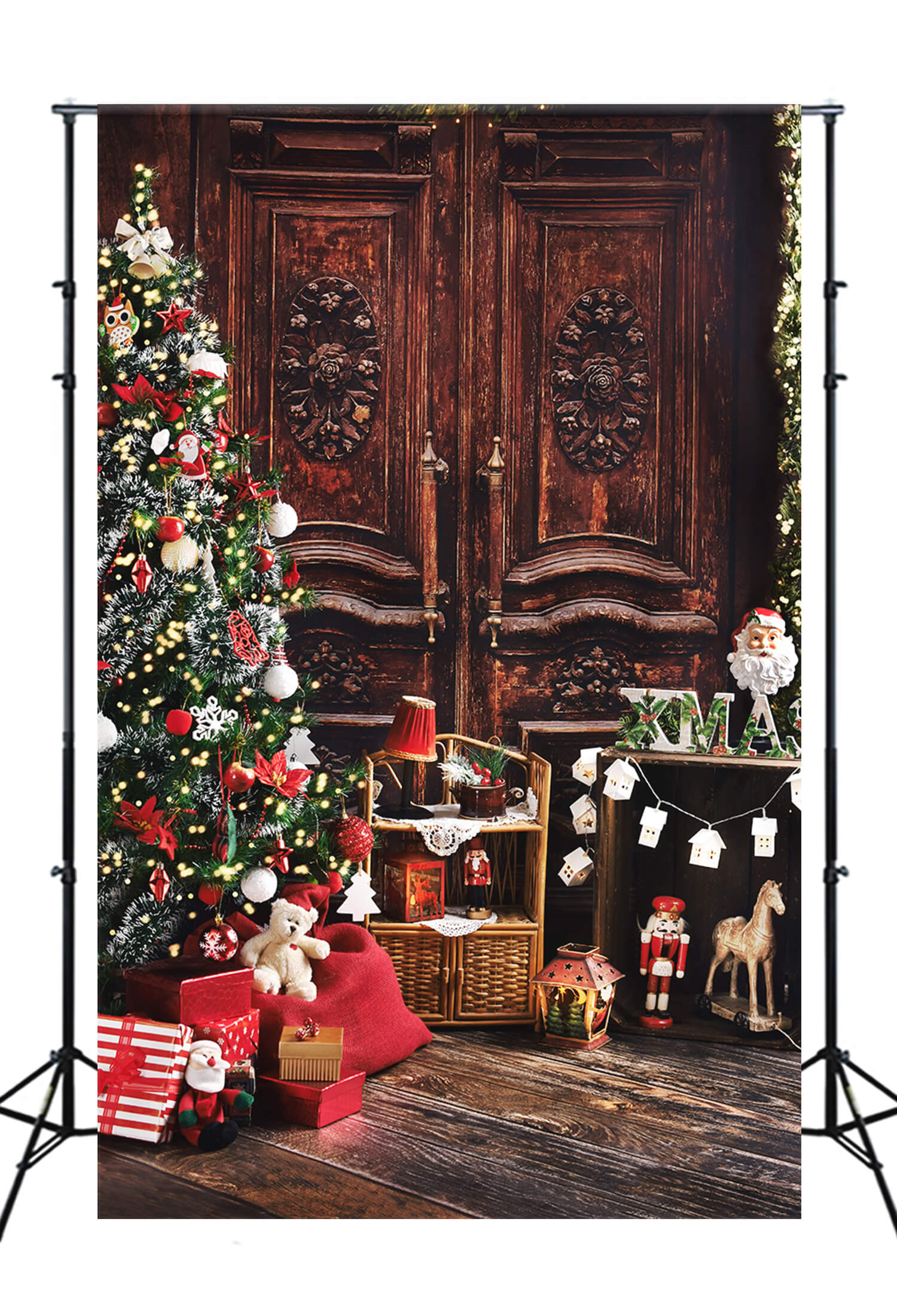 Vintage Room Door Christmas Tree Gifts Backdrop UK M10-21