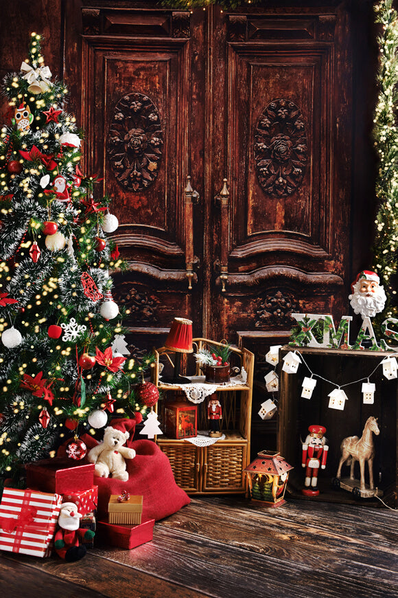 Vintage Room Door Christmas Tree Gifts Backdrop UK M10-21