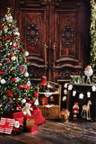 Vintage Room Door Christmas Tree Gifts Backdrop UK M10-21