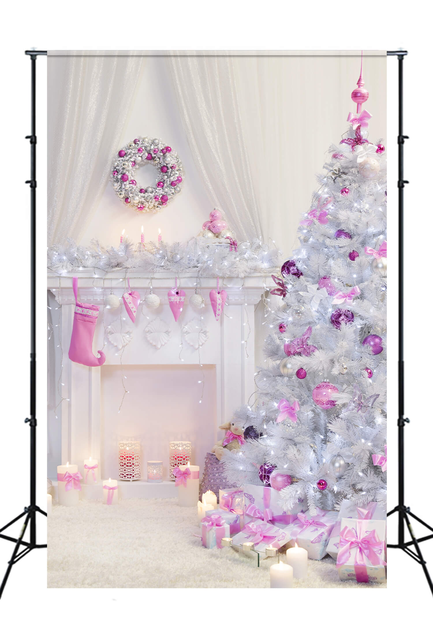 Christmas Tree Fireplace Interior Decoration Backdrop UK M10-29