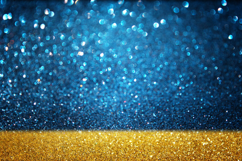 Blue and Gold Glitter Bokeh Photography Backdrop UK M10-40