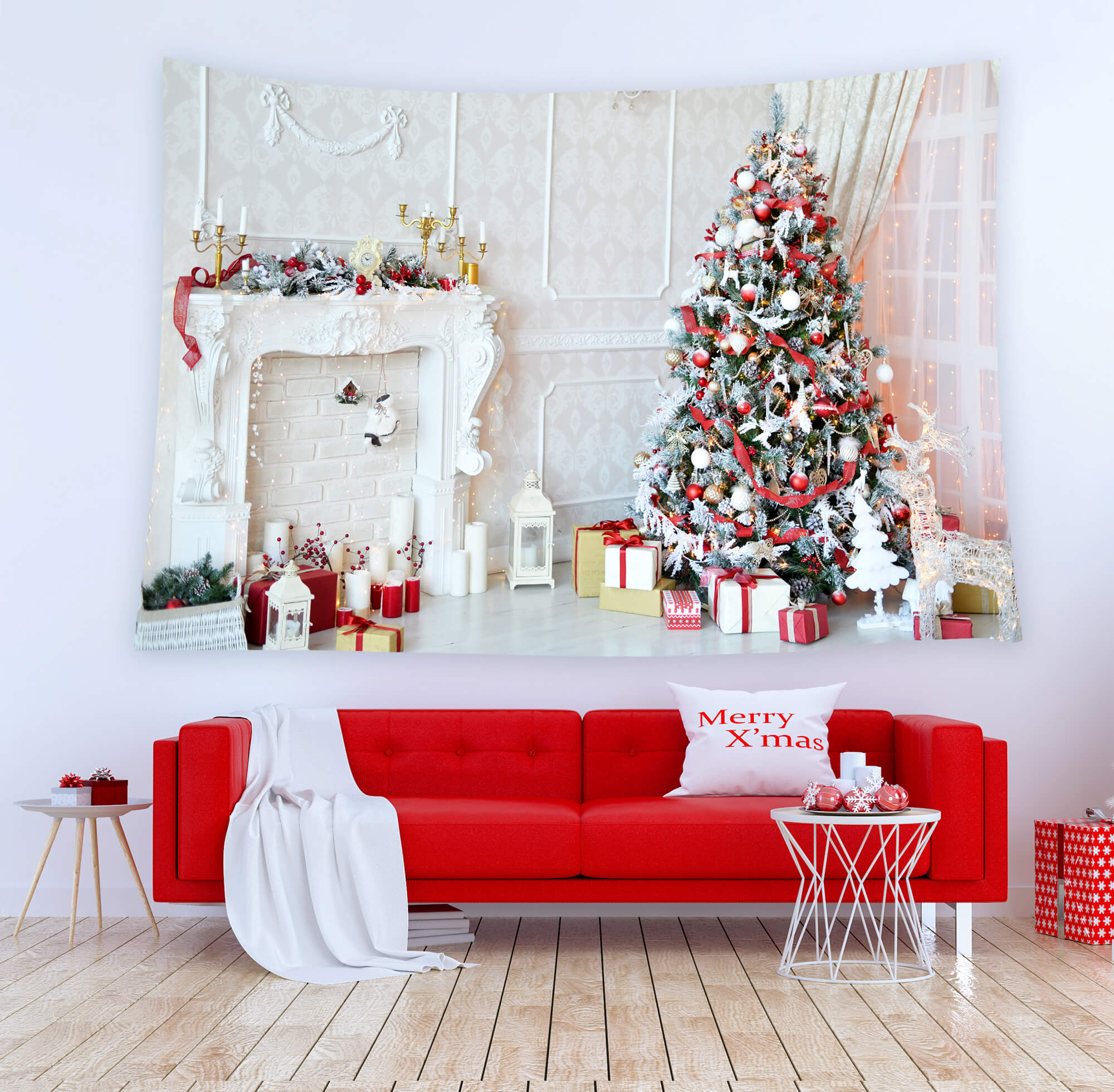 Decorated Fireplace backdrop UK for Christmas  GX-1048