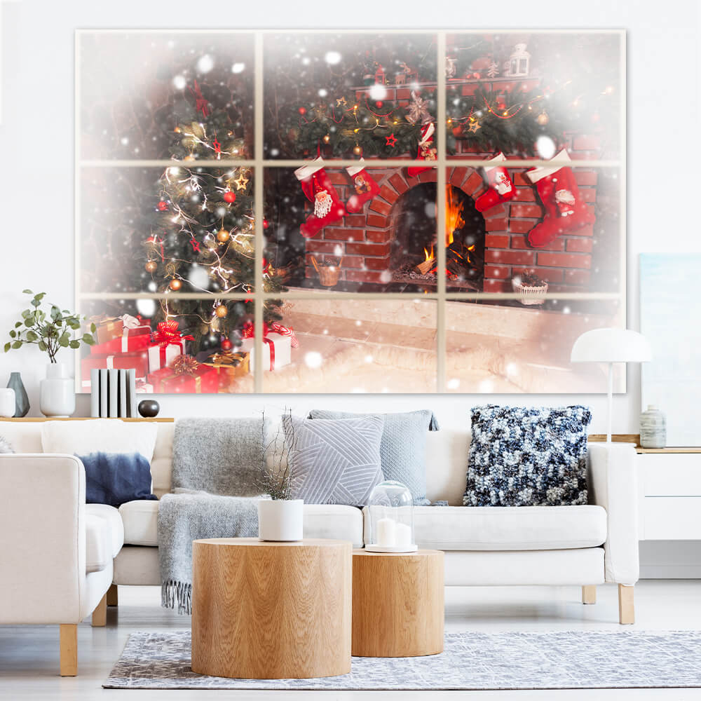 Xmas Fireplace Window Photography Backdrop UK M10-43