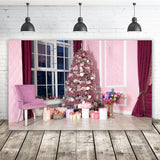 Pink Christmas Tree Room Gifts Backdrop UK M10-45