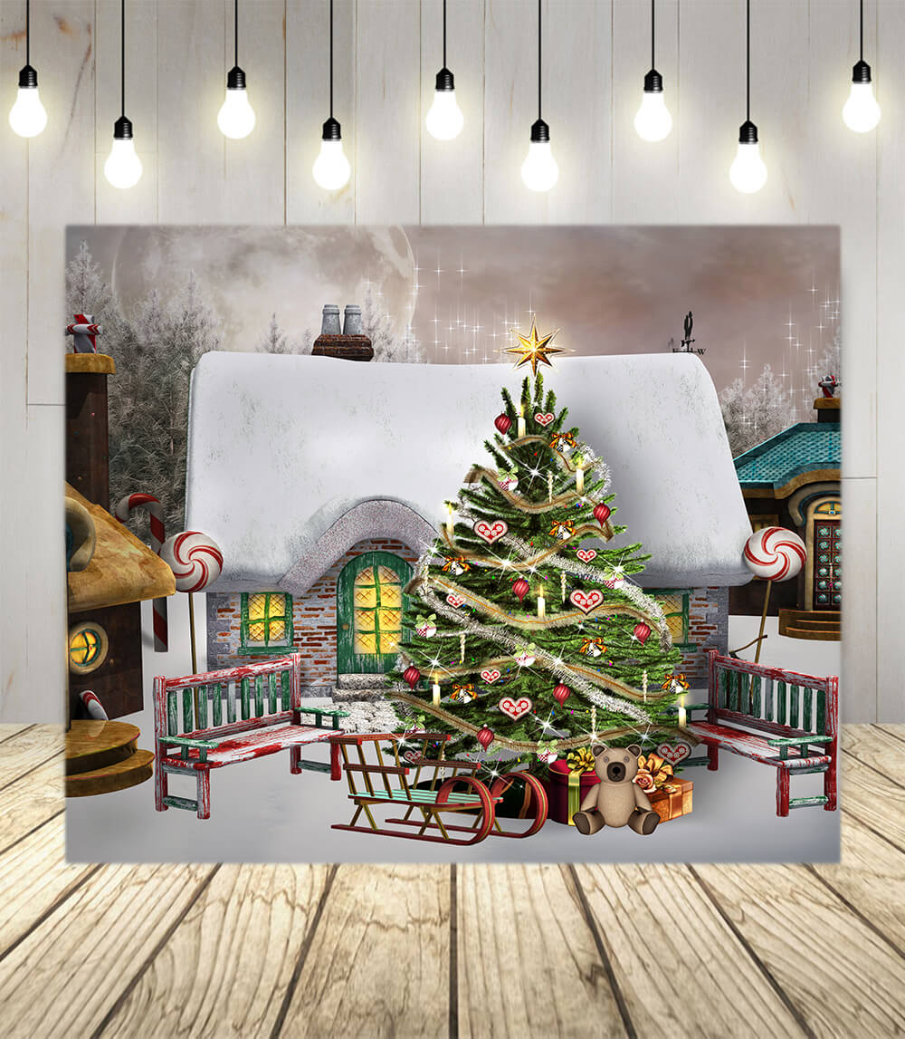 Candy Gingerbread House Christmas Backdrop UK M10-47