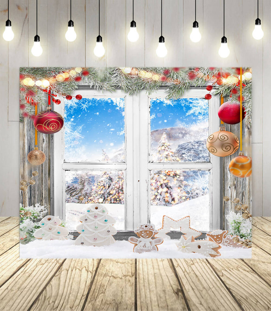 Christmas Decor Window Snow View Backdrop UK M10-50