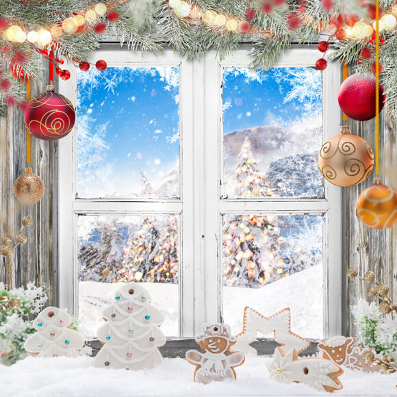 Christmas Decor Window Snow View Backdrop UK M10-50