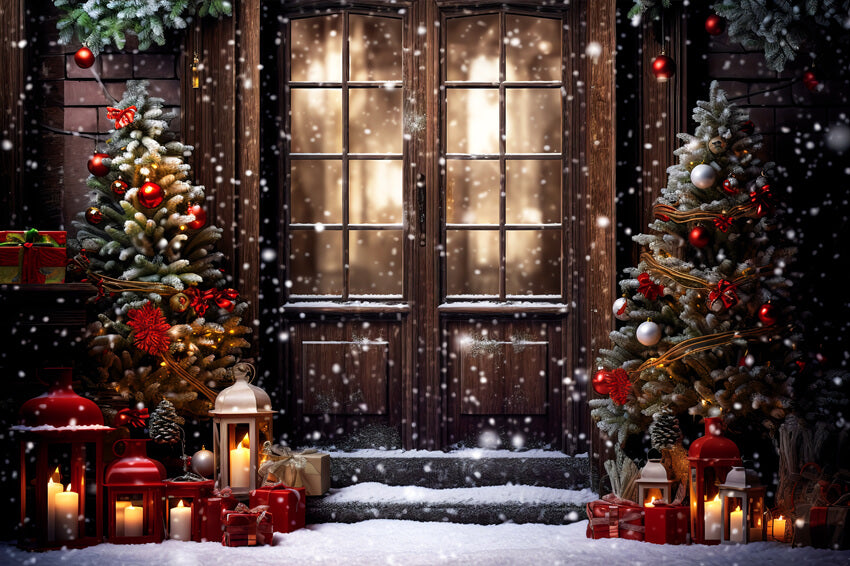 Christmas Door Snowy Night Studio Backdrop UK M10-52