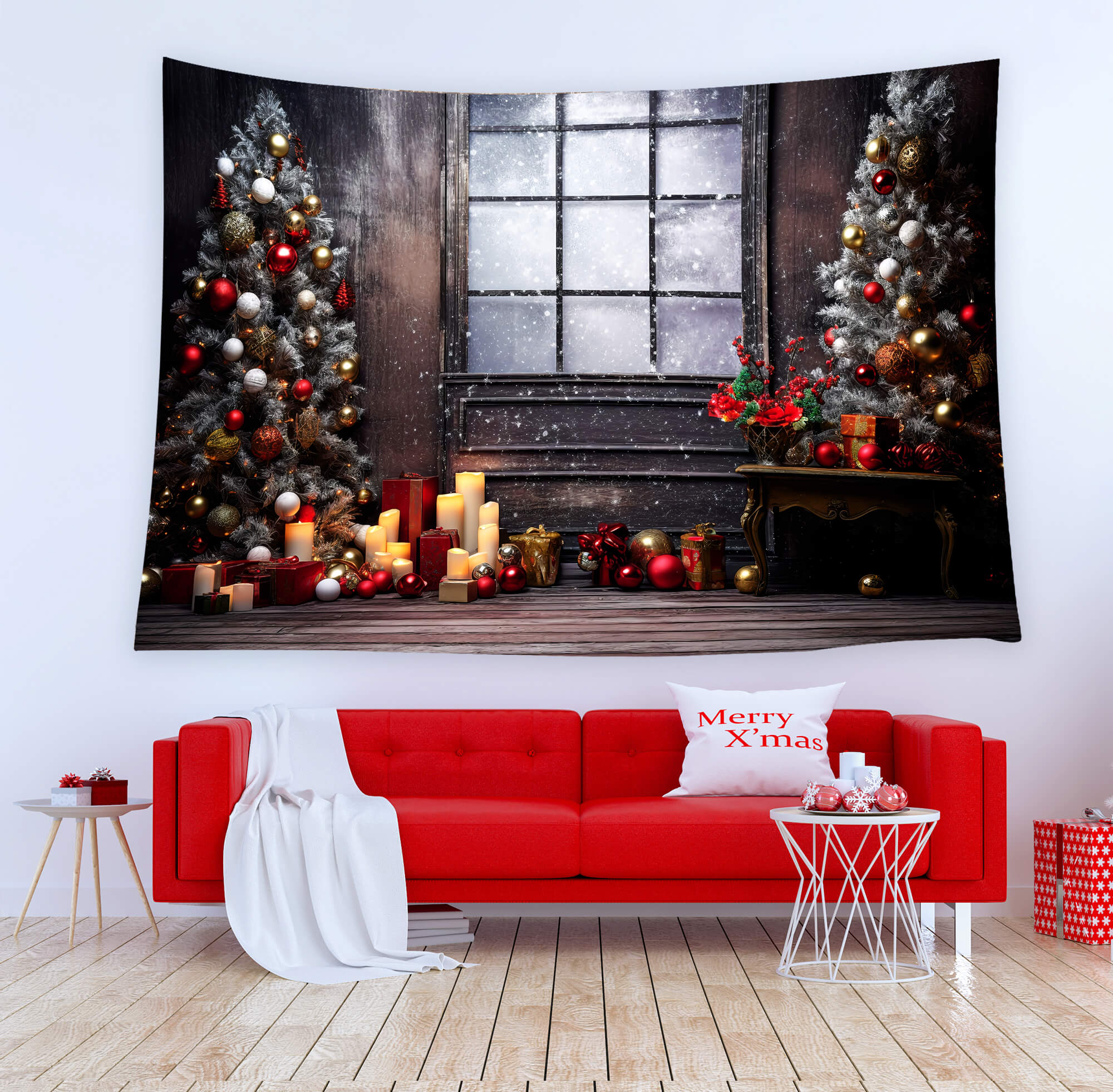 Christmas Evening Snowy Window Backdrop UK M10-54