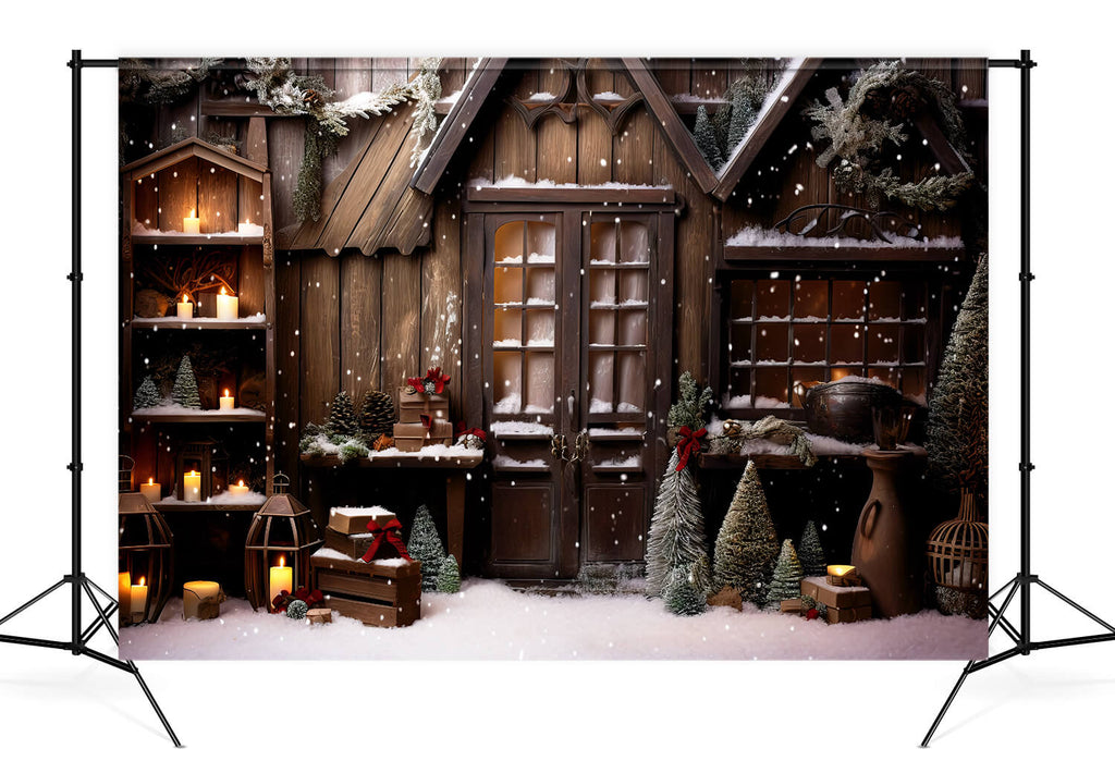 Winter Snow Christmas House Photo Backdrop UK M10-55