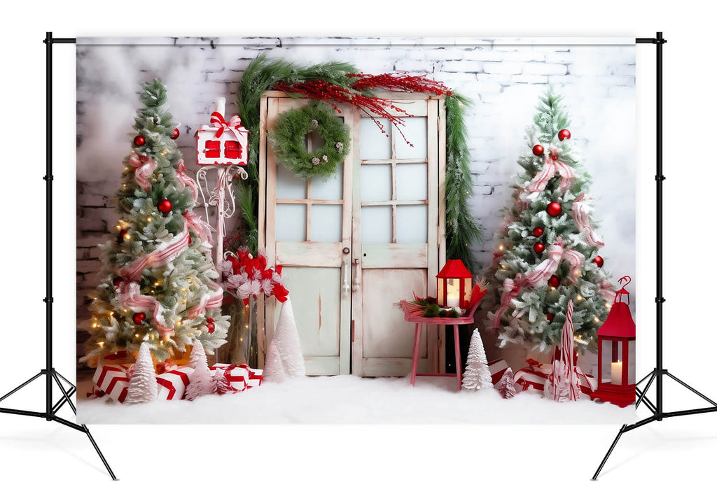 Decorated Christmas Tree Door Wreath Backdrop UK M10-56