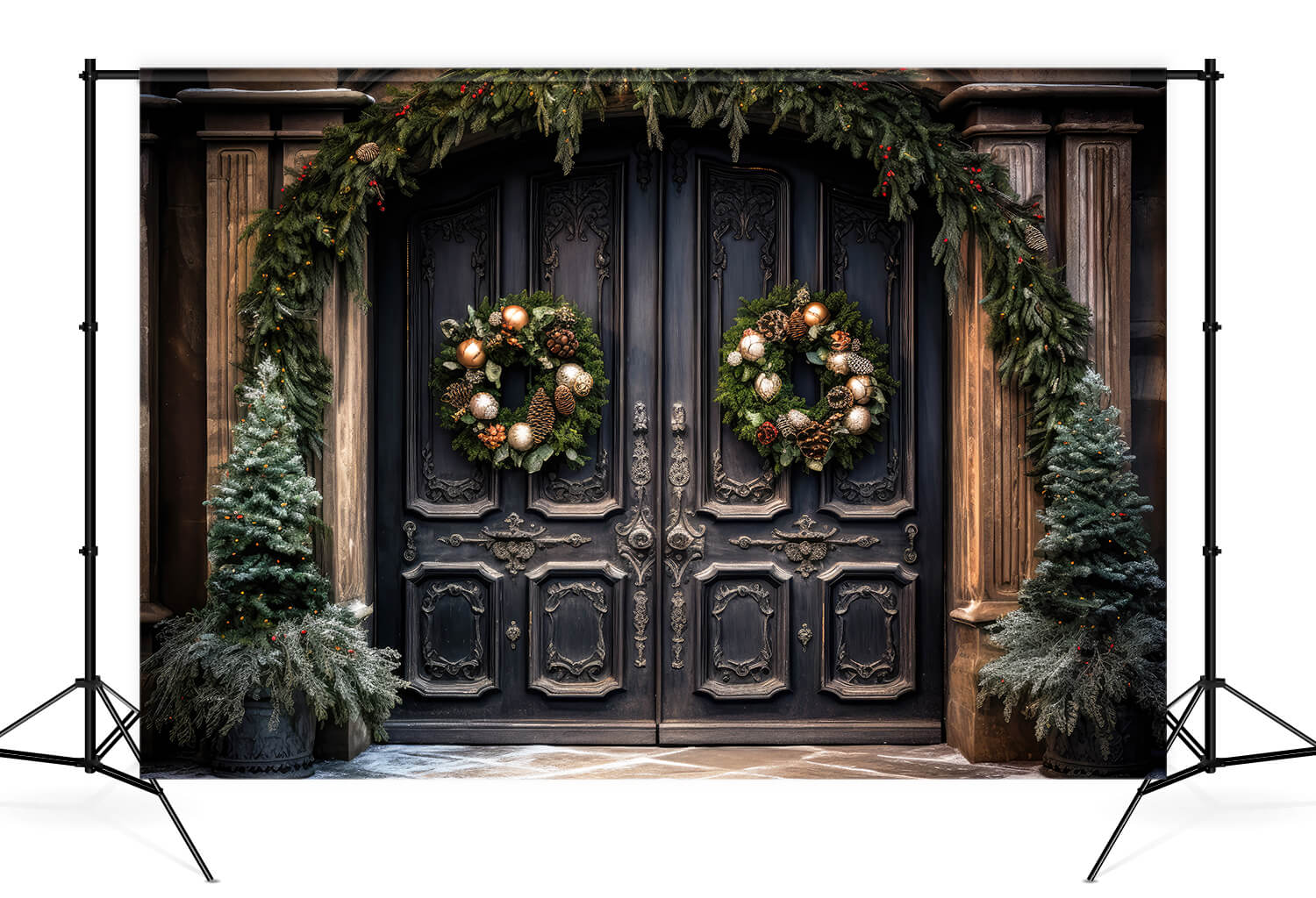 Christmas Decorated Front Door Backdrop UK M10-58