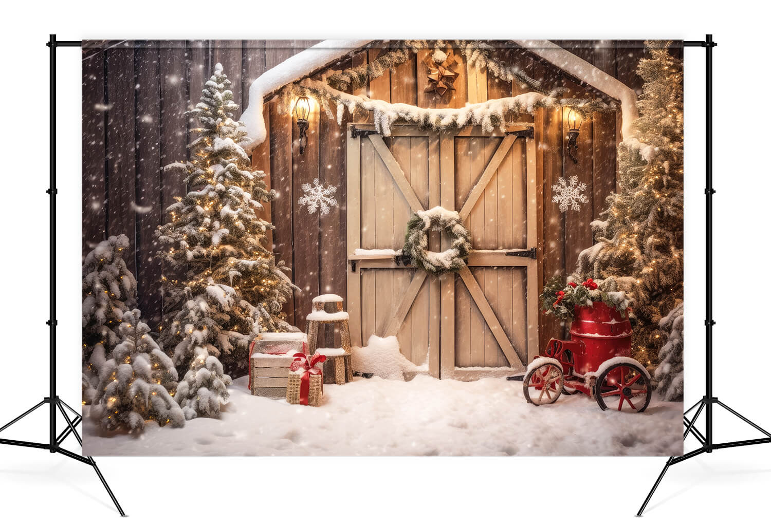 Christmas Rustic Wooden Door Snow Backdrop UK M10-59