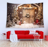 Christmas Rustic Wooden Door Snow Backdrop UK M10-59