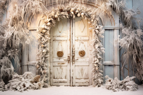 Winter Christmas Rustic Door Photo Backdrop UK M10-60