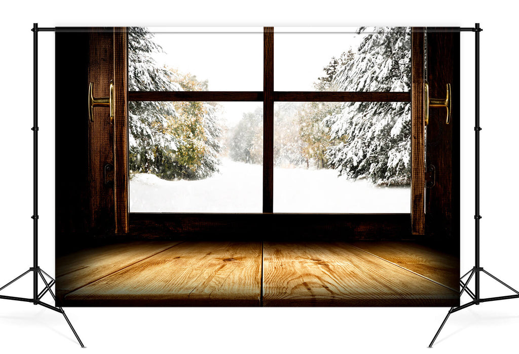 Winter Snowy Forest Window View Backdrop UK M10-65