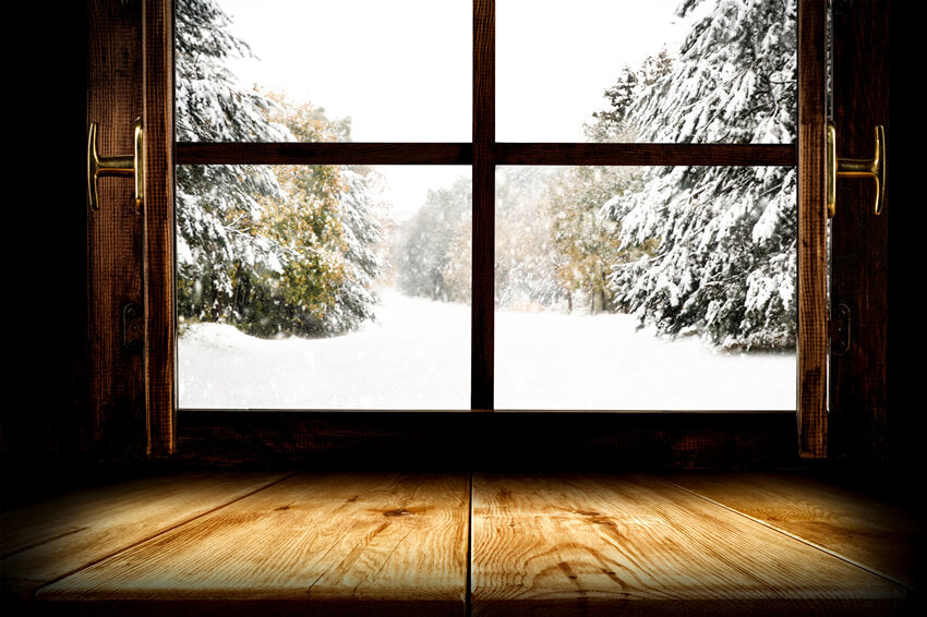 Winter Snowy Forest Window View Backdrop UK M10-65