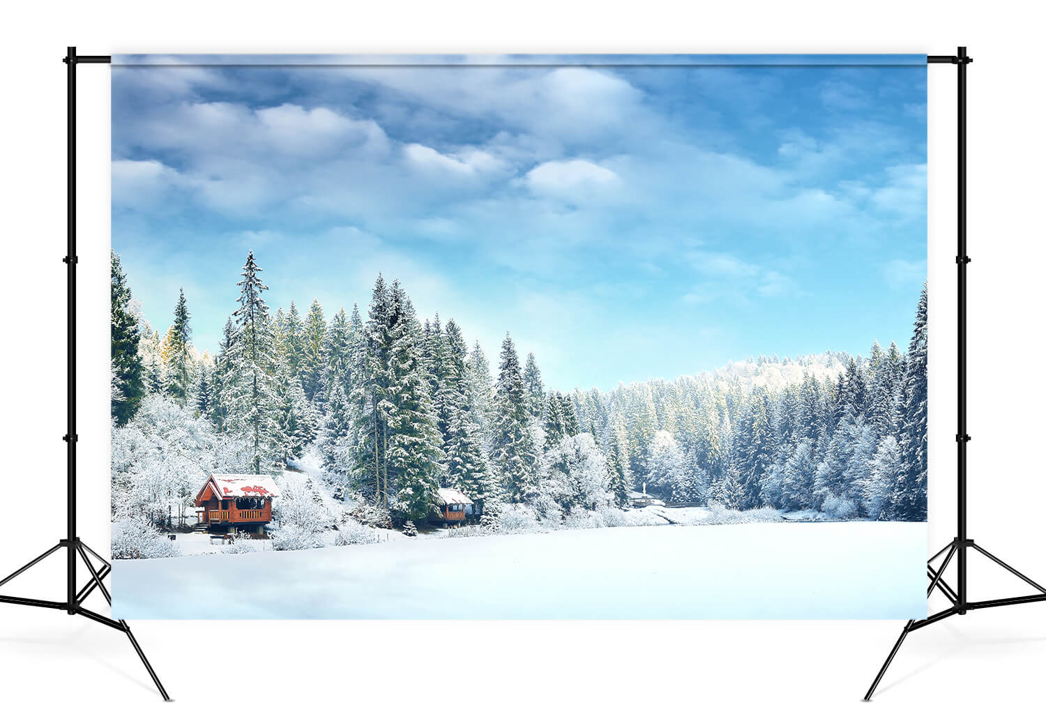 Snowy Winter Forest Village Scenery Backdrop UK M10-67