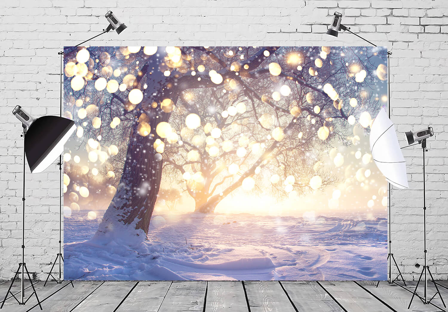 Winter Snowy Tree Glitter Snowflake Backdrop UK M10-72