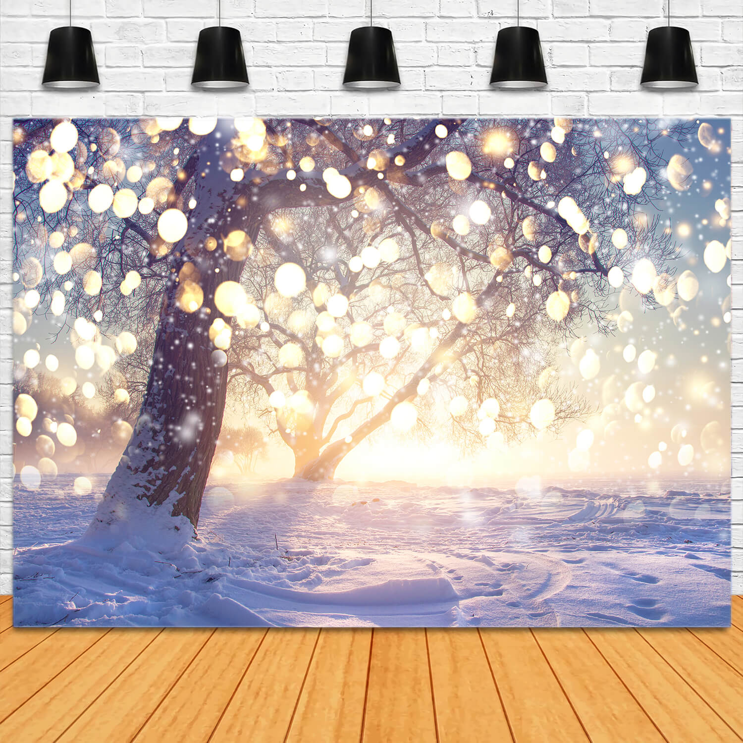 Winter Snowy Tree Glitter Snowflake Backdrop UK M10-72