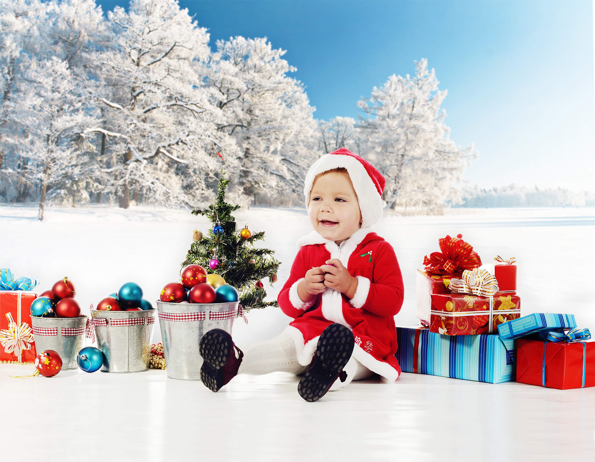 Snow Covered Winter Forest Photography Backdrop UK M10-74