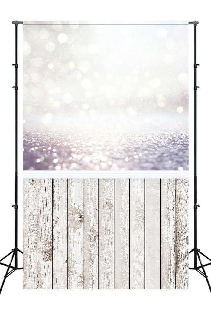 Glitter Bokeh Wooden Floor Christmas Backdrop UK M10-76