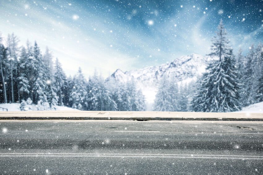 Winter Road Snow Covered Trees Backdrop UK M10-79