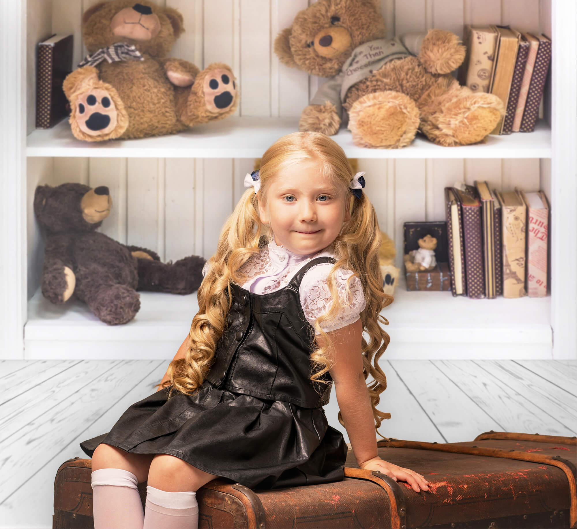 Bookshelf Toy Bear Wooden Floor Studio Backdrop UK M11-05