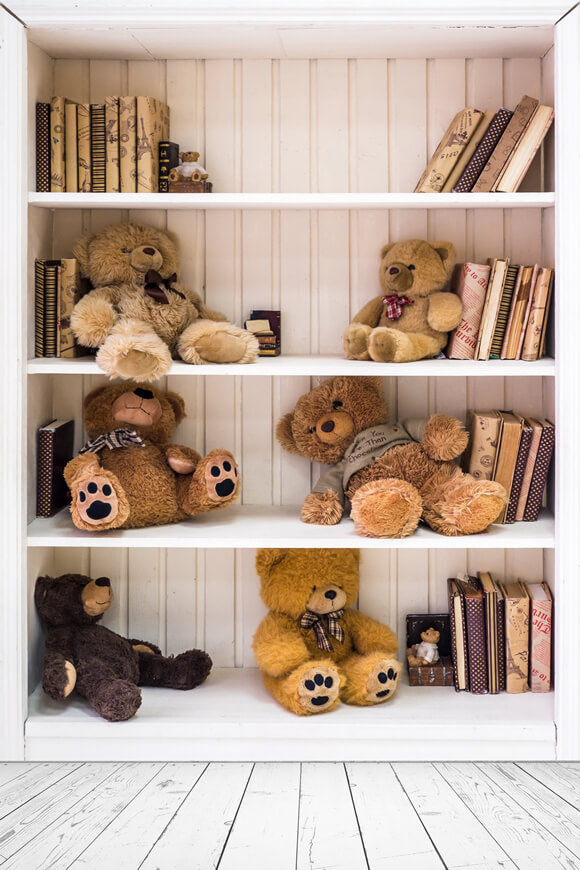 Bookshelf Toy Bear Wooden Floor Studio Backdrop UK M11-05