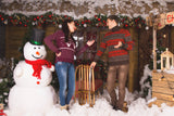 Christmas Tree Wood House Snowman Backdrop UK M11-06