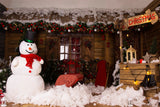Christmas Tree Wood House Snowman Backdrop UK M11-06