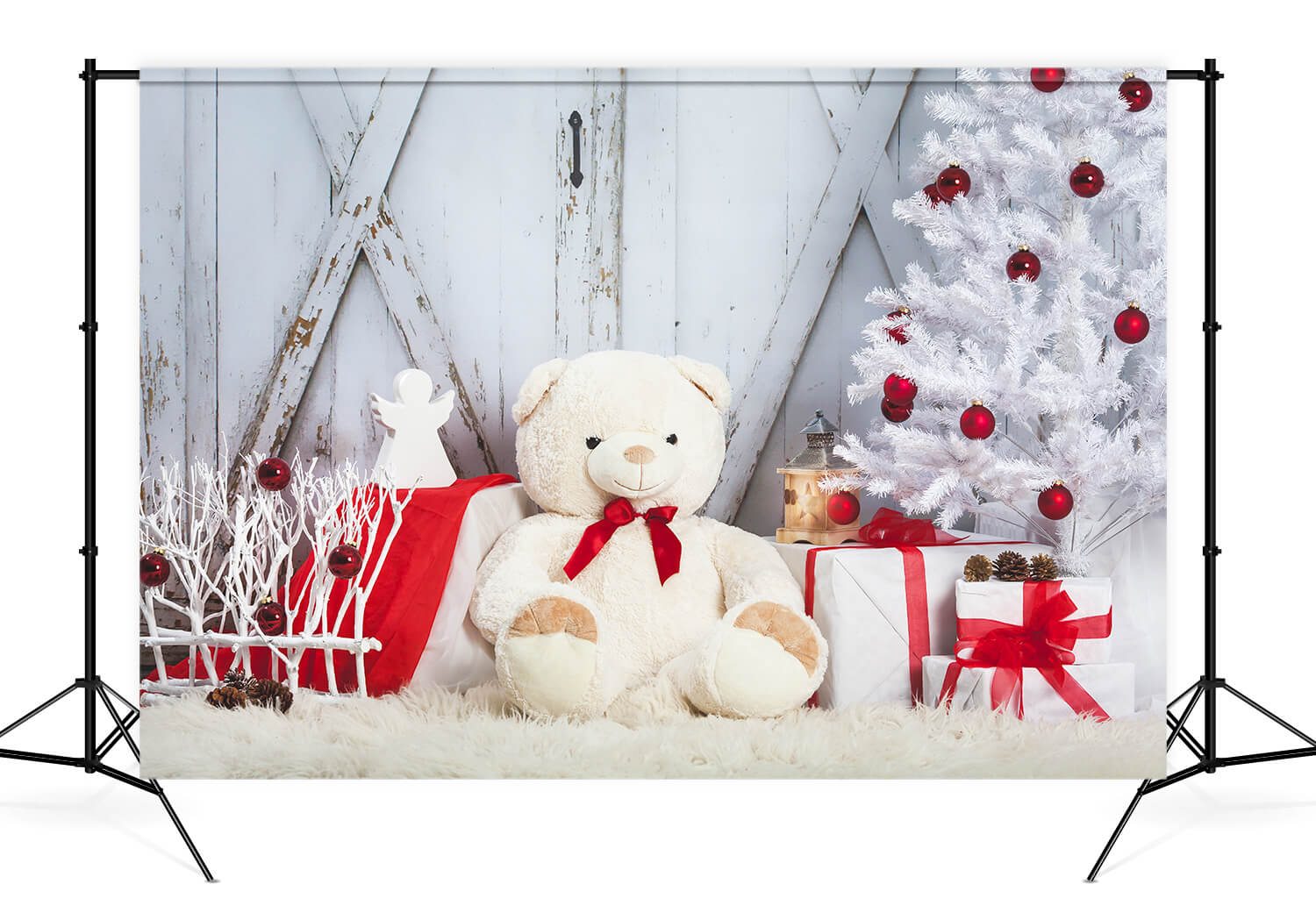 Christmas Tree Toy Bear Barn Door Backdrop UK M11-07